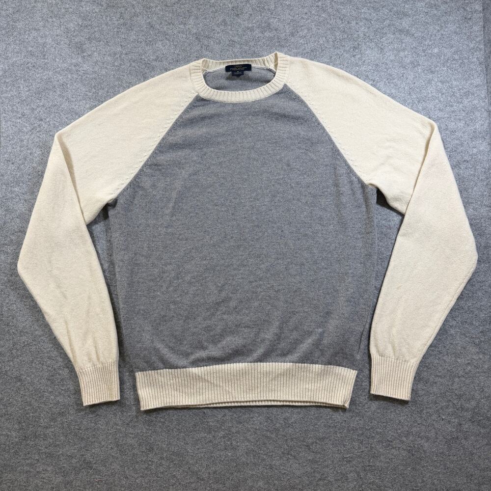 Brooks Brothers 346 100% Wool Sweater Mens M Gray Cream Raglan Crewneck Preppy